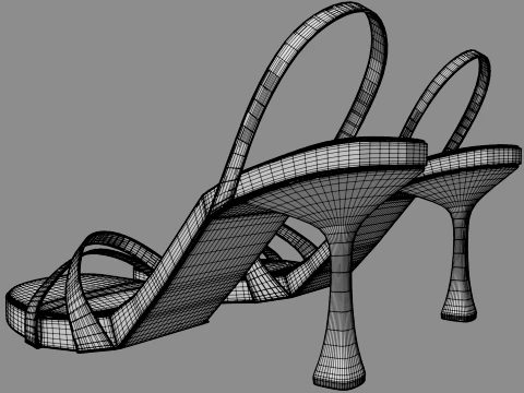 Round-Toe Triple-Straps Spool-Heel Slingback Sandals 02 3D Model