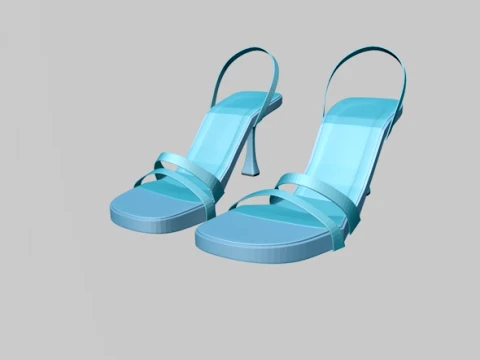 Round-Toe Triple-Straps Spool-Heel Slingback Sandals 02 3D Model