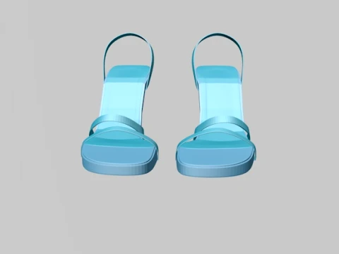 Round-Toe Triple-Straps Spool-Heel Slingback Sandals 02 3D Model