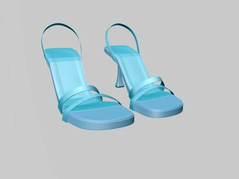Round-Toe Triple-Straps Spool-Heel Slingback Sandals 02 3D Model