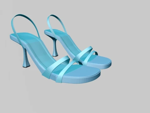 Round-Toe Triple-Straps Spool-Heel Slingback Sandals 02 3D Model