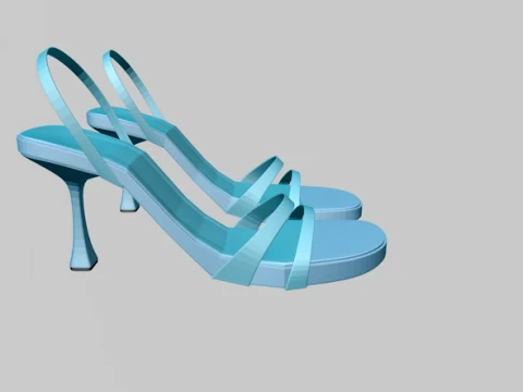 Round-Toe Triple-Straps Spool-Heel Slingback Sandals 02 3D Model