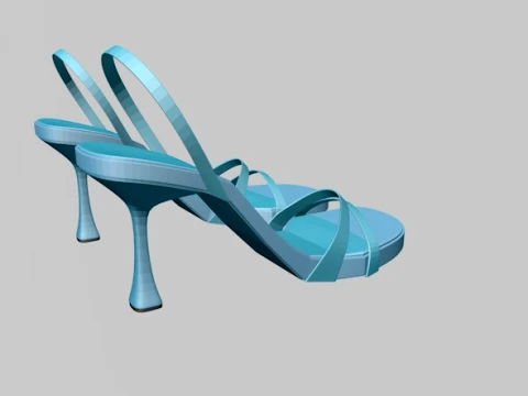 Round-Toe Triple-Straps Spool-Heel Slingback Sandals 02 3D Model