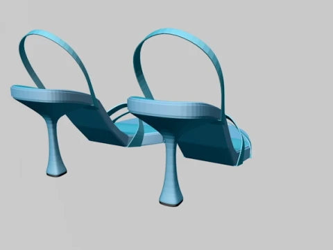 Round-Toe Triple-Straps Spool-Heel Slingback Sandals 02 3D Model