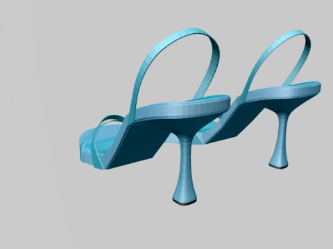 Round-Toe Triple-Straps Spool-Heel Slingback Sandals 02 3D Model