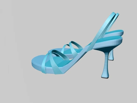 Round-Toe Triple-Straps Spool-Heel Slingback Sandals 02 3D Model