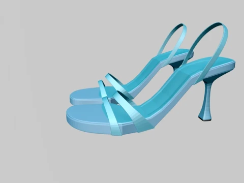 Round-Toe Triple-Straps Spool-Heel Slingback Sandals 02 3D Model