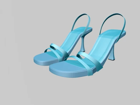 Round-Toe Triple-Straps Spool-Heel Slingback Sandals 02 3D Model