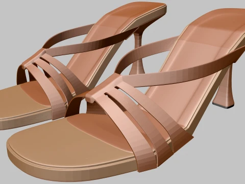 Round-Toe Quad-Straps Spool-Heel Stiletto Sandals 02 3Dモデル