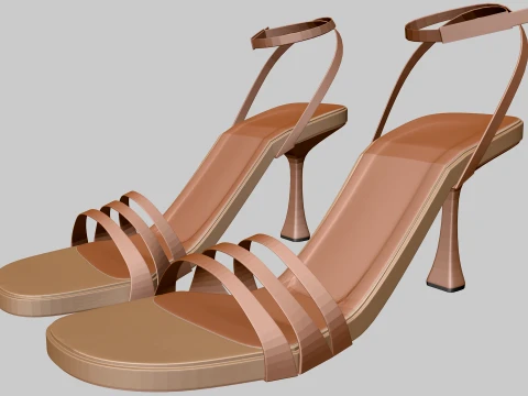 Round-Toe Ankle-Strap Spool-Heel Stiletto Sandals 05 3Dモデル