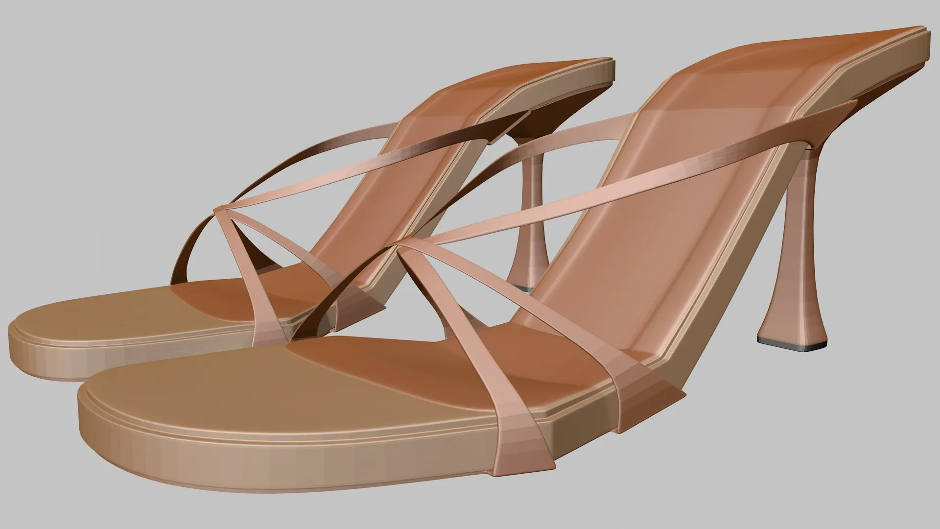 Round-Toe Triple-Straps Spool-Heel Stiletto Sandals 04 3D Model .c4d .max .obj .3ds .fbx .stl .blend 