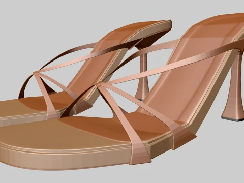 Round-Toe Triple-Straps Spool-Heel Stiletto Sandals 04 Modelo 3D