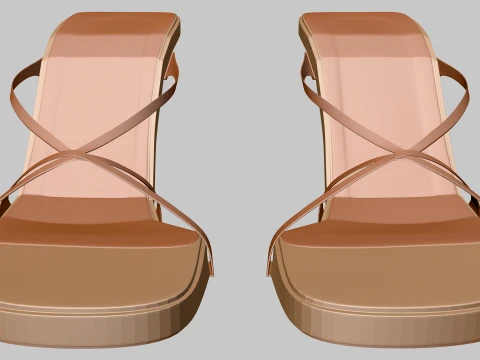 Round-Toe Triple-Straps Spool-Heel Stiletto Sandals 04 3D Model