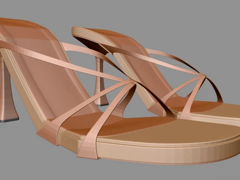 Round-Toe Triple-Straps Spool-Heel Stiletto Sandals 04 3D Model