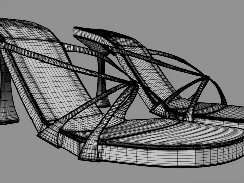 Round-Toe Triple-Straps Spool-Heel Stiletto Sandals 04 3D Model