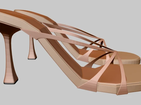 Round-Toe Triple-Straps Spool-Heel Stiletto Sandals 04 3D Model