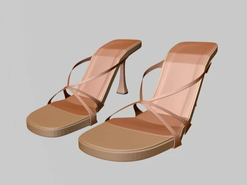 Round-Toe Triple-Straps Spool-Heel Stiletto Sandals 04 3D Model