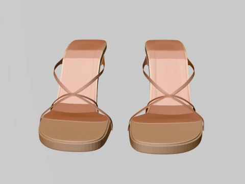 Round-Toe Triple-Straps Spool-Heel Stiletto Sandals 04 3D Model