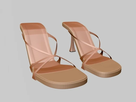 Round-Toe Triple-Straps Spool-Heel Stiletto Sandals 04 3D Model