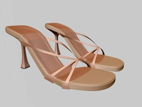 Round-Toe Triple-Straps Spool-Heel Stiletto Sandals 04 3D Model