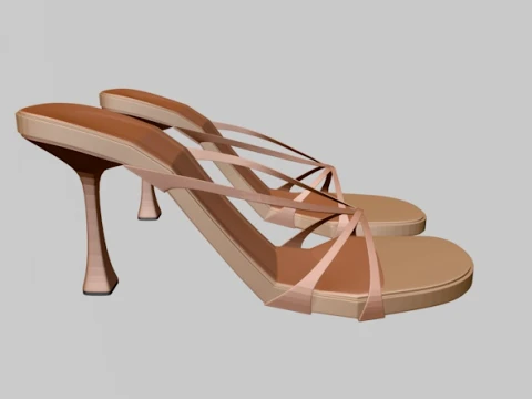Round-Toe Triple-Straps Spool-Heel Stiletto Sandals 04 3D Model