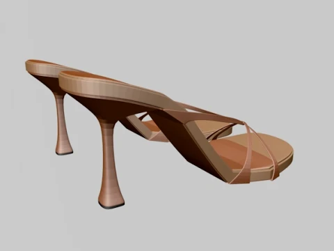 Round-Toe Triple-Straps Spool-Heel Stiletto Sandals 04 3D Model