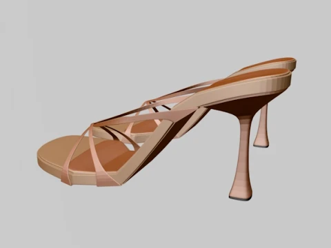 Round-Toe Triple-Straps Spool-Heel Stiletto Sandals 04 3D Model