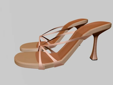 Round-Toe Triple-Straps Spool-Heel Stiletto Sandals 04 3D Model