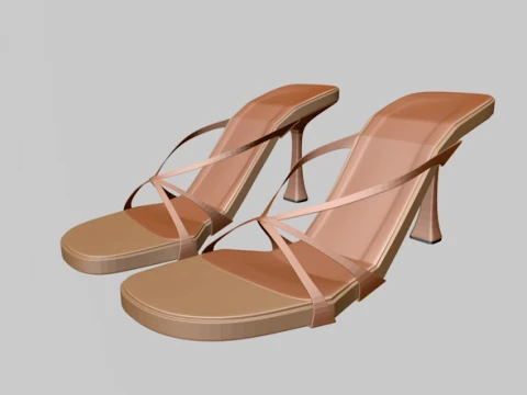 Round-Toe Triple-Straps Spool-Heel Stiletto Sandals 04 3D Model