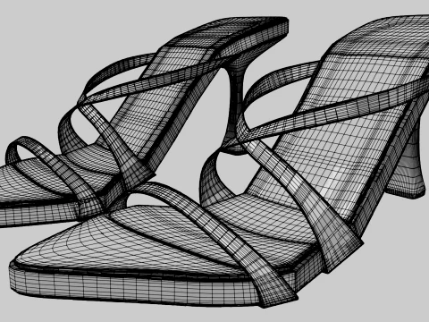 Pointy-Toe Triple-Straps Spool-Heel Stiletto Sandals 01 3D Model