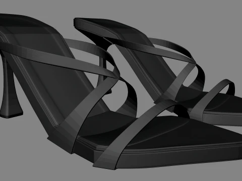 Pointy-Toe Triple-Straps Spool-Heel Stiletto Sandals 01 3D Model