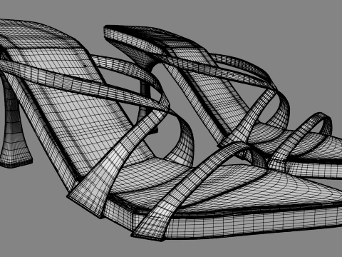 Pointy-Toe Triple-Straps Spool-Heel Stiletto Sandals 01 3D Model