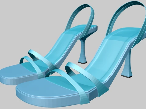 Round-Toe Quad-Straps Spool-Heel Slingback Sandals 01 3D Modell