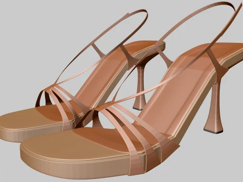 Round-Toe Quad-Straps Spool-Heel Slingback Sandals 02 3D Model