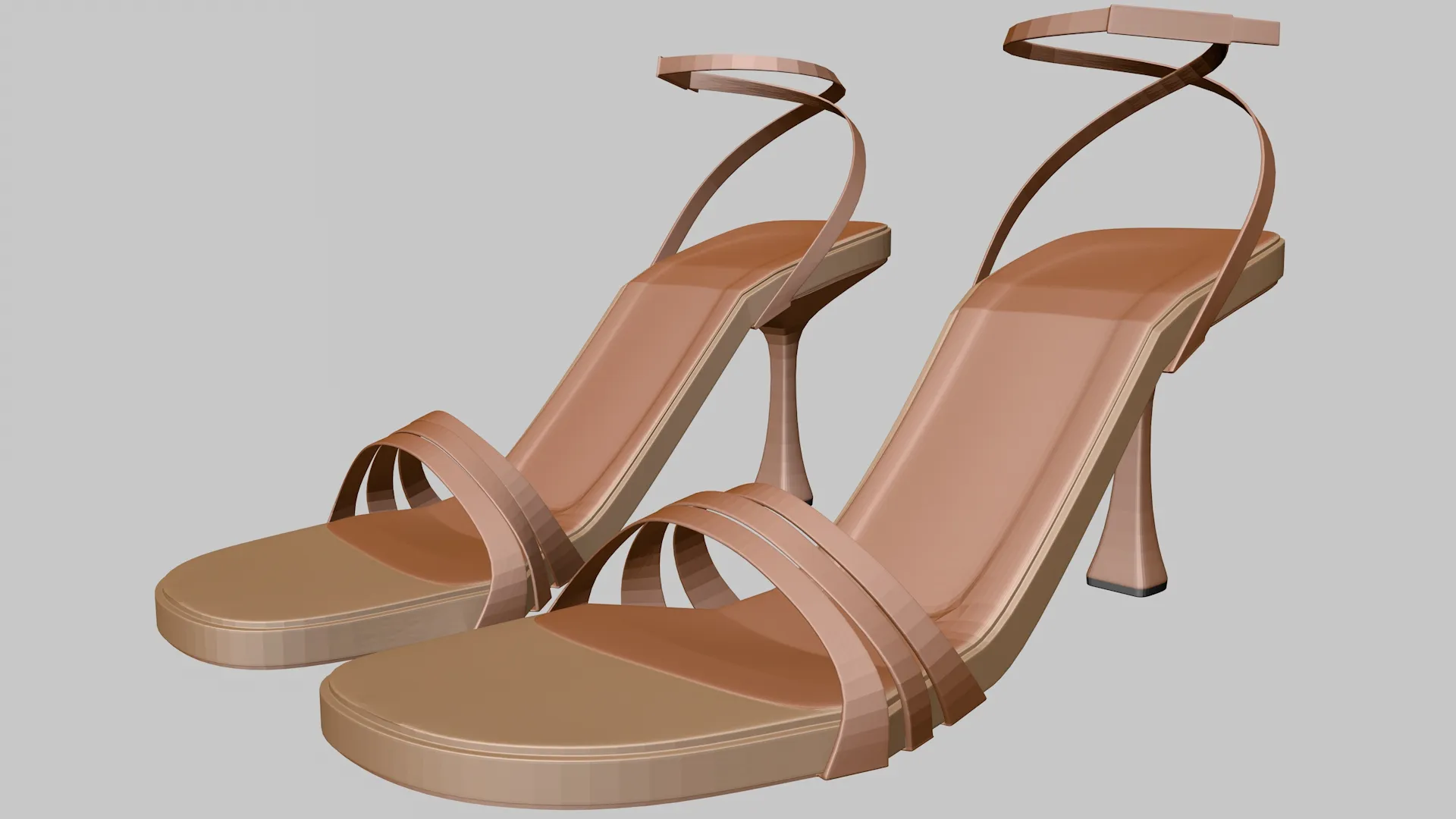 Round-Toe Ankle-Strap Spool-Heel Stiletto Sandals 10 3D Model .c4d .max .obj .3ds .fbx .stl .blend 