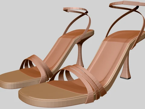 Round-Toe Ankle-Strap Spool-Heel Stiletto Sandals 10 3D Model