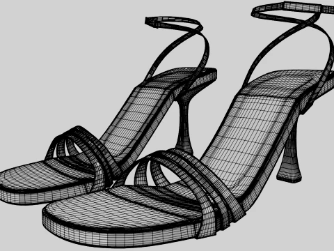Round-Toe Ankle-Strap Spool-Heel Stiletto Sandals 10 3D Model