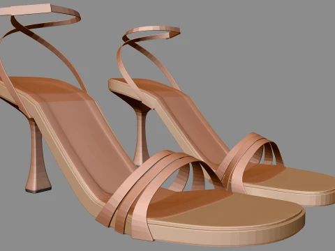 Round-Toe Ankle-Strap Spool-Heel Stiletto Sandals 10 3D Model
