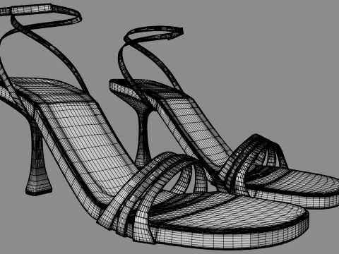 Round-Toe Ankle-Strap Spool-Heel Stiletto Sandals 10 3D Model