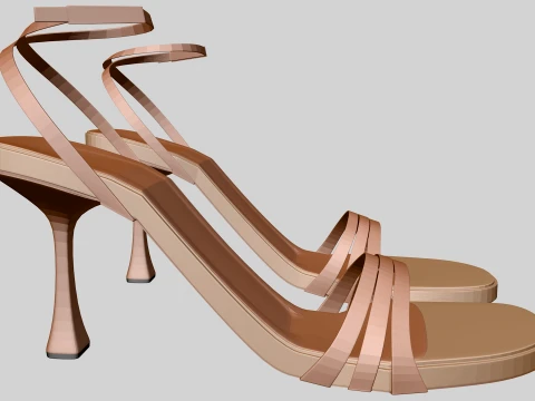 Round-Toe Ankle-Strap Spool-Heel Stiletto Sandals 10 3D Model