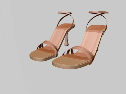 Round-Toe Ankle-Strap Spool-Heel Stiletto Sandals 10 3D Model