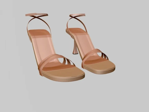 Round-Toe Ankle-Strap Spool-Heel Stiletto Sandals 10 3D Model