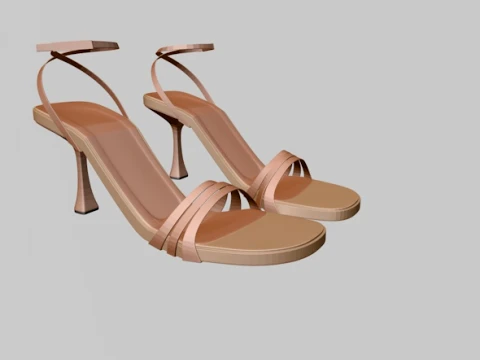 Round-Toe Ankle-Strap Spool-Heel Stiletto Sandals 10 3D Model
