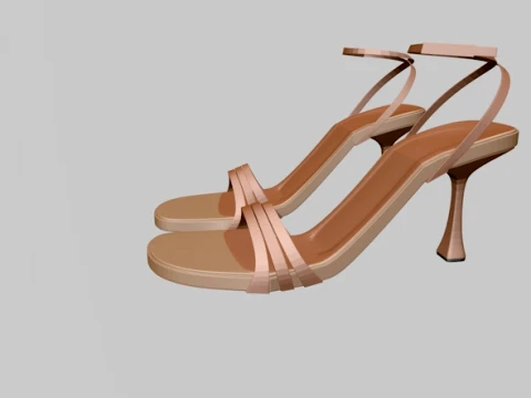 Round-Toe Ankle-Strap Spool-Heel Stiletto Sandals 10 3D Model