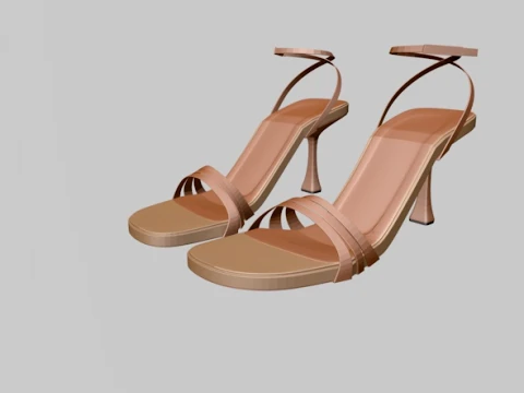 Round-Toe Ankle-Strap Spool-Heel Stiletto Sandals 10 3D Model
