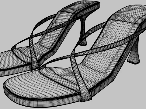 Round-Toe Double-Straps Spool-Heel Stiletto Sandals 03 3D Model
