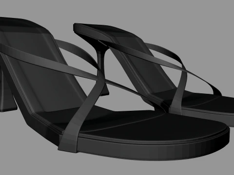 Round-Toe Double-Straps Spool-Heel Stiletto Sandals 03 3D Model
