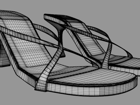 Round-Toe Double-Straps Spool-Heel Stiletto Sandals 03 3D Model