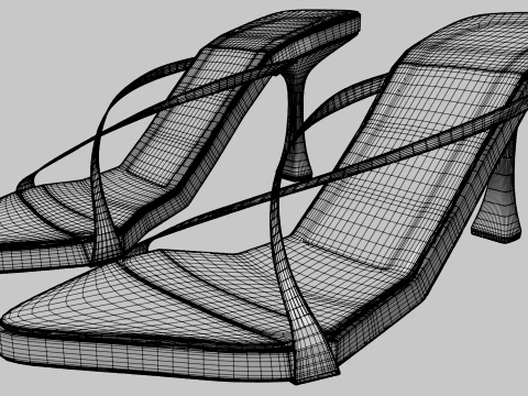 Pointy-Toe Double-Straps Spool-Heel Stiletto Sandals 01 3D Model
