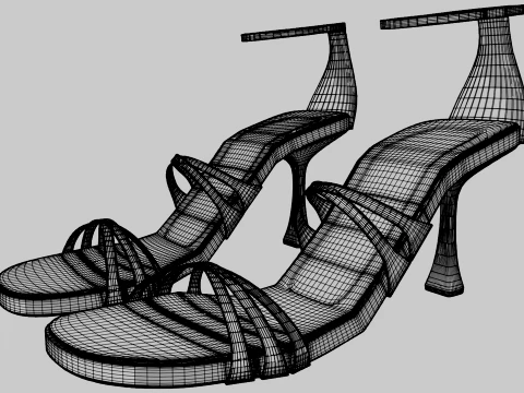 Round-Toe Ankle-Strap Spool-Heel Stiletto Sandals 11 3D Model